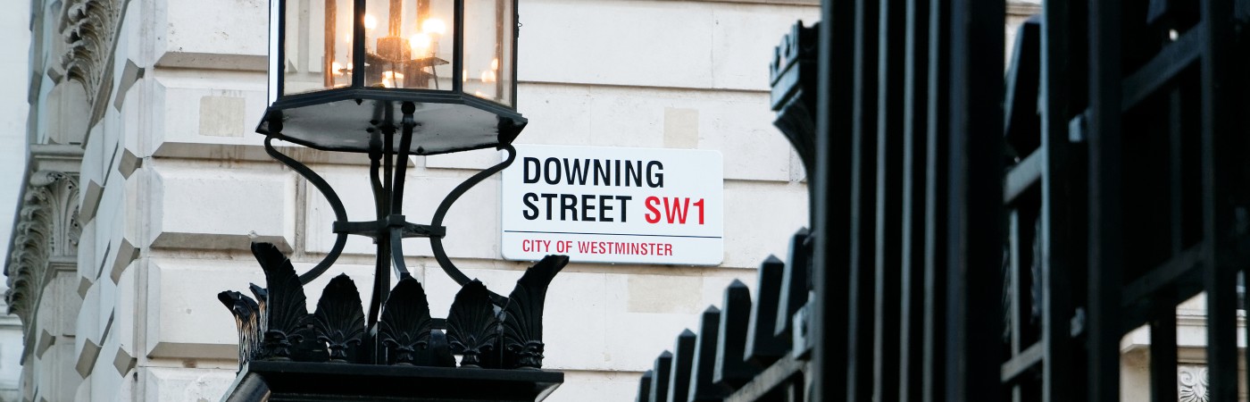 Downing Street's sign in Westminster.