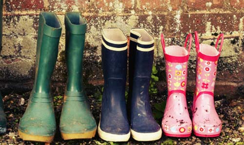Family wellies lined up