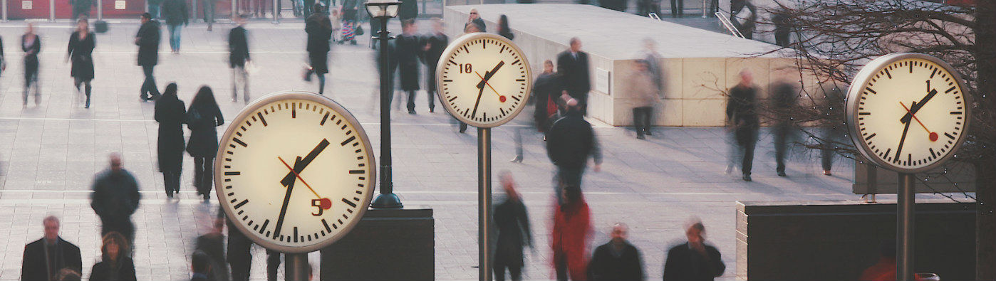 Clocks n crowded public square