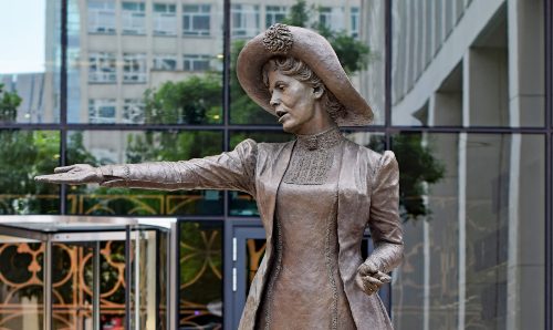 Bronze statue of Emmeline Pankhurst in Manchester City Centre.