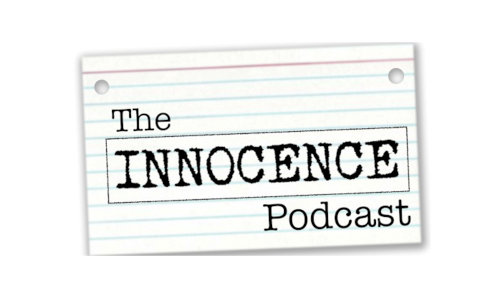 notepad with words innocence podcast written on it