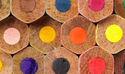 The back of coloured pencils.