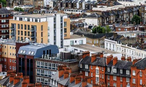 Image of the tops of buildings. 