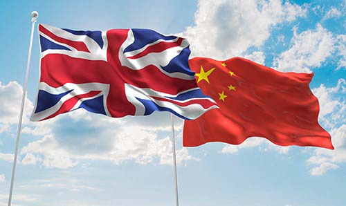 A flag of Great Britain and China