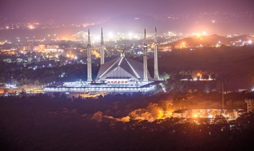 Aerial view of Shah Faisal Mosque Islamabad, Pakistan.